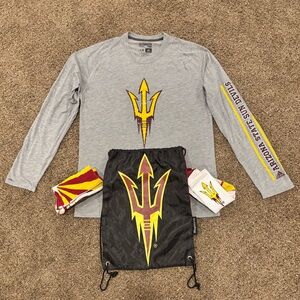 Adidas Gray Arizona State Sun Devils Shirt and Black Drawstring Bag